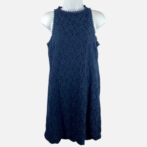 Monteau Dark Blue Floral Embroidered Lace Shift Dress Tank